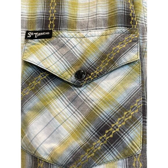 Southern Thread white/green/black plaid pearl snap western shirt L 100% Cotton - Picture 4 of 9